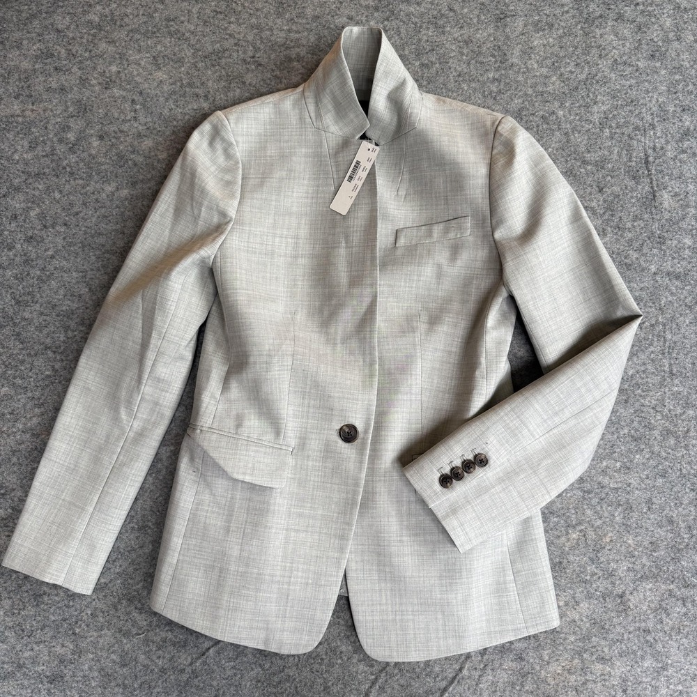 J.Crew Blazer Womens 0 Gray Super 120s Wool Plaid One Button Lined Jacket
